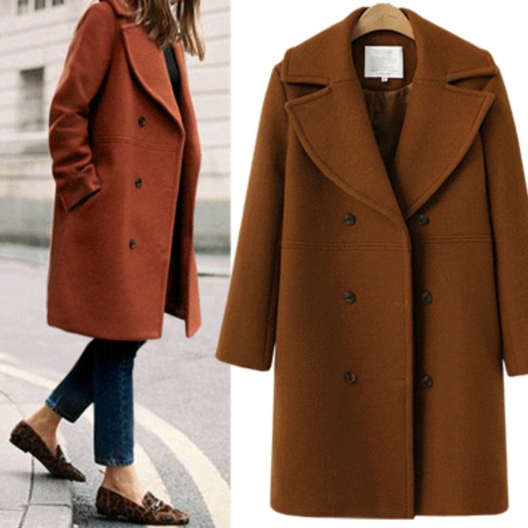 Double-Breasted Long Wool Coat for Women – Perfect for Autumn