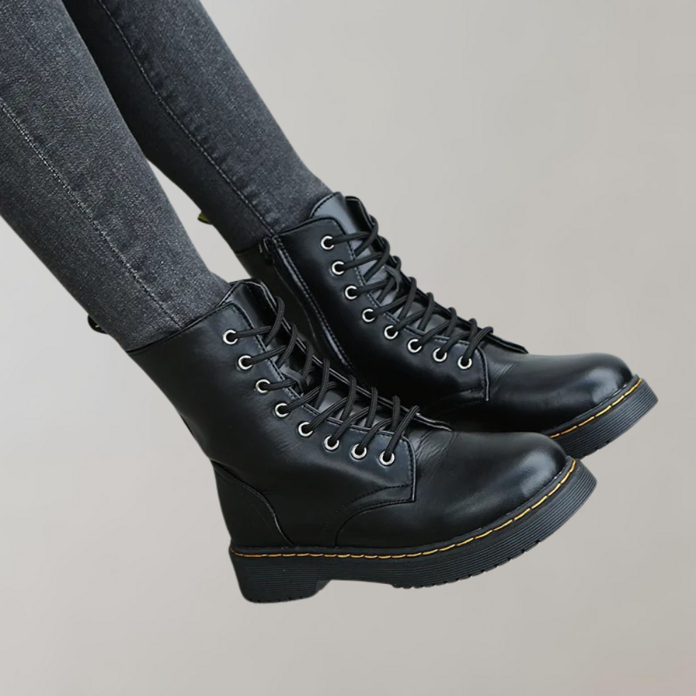 Women's Ankle Combat Boots with Zipper and Non-Slip Sole