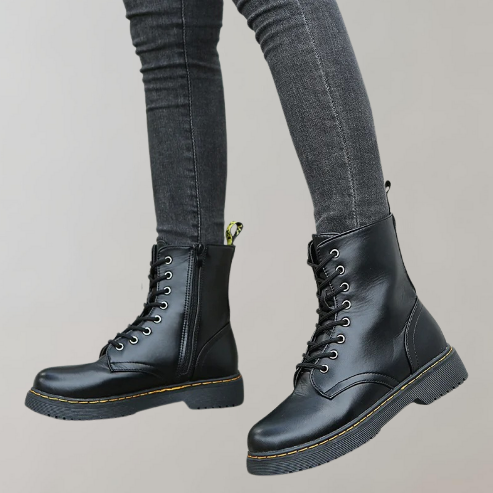 Women's Ankle Combat Boots with Zipper and Non-Slip Sole