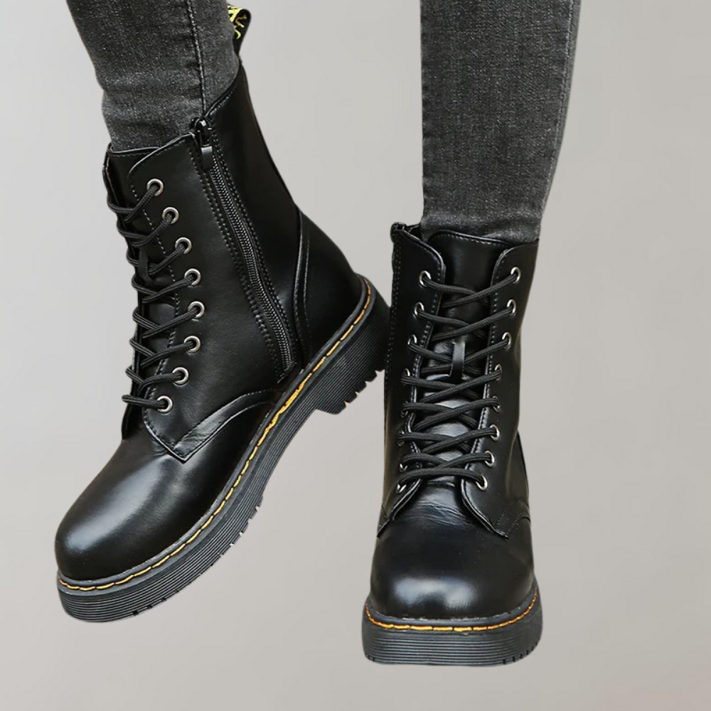 Women's Ankle Combat Boots with Zipper and Non-Slip Sole