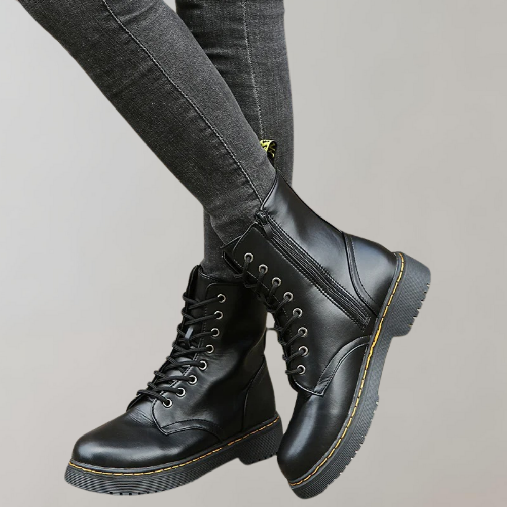 Women's Ankle Combat Boots with Zipper and Non-Slip Sole