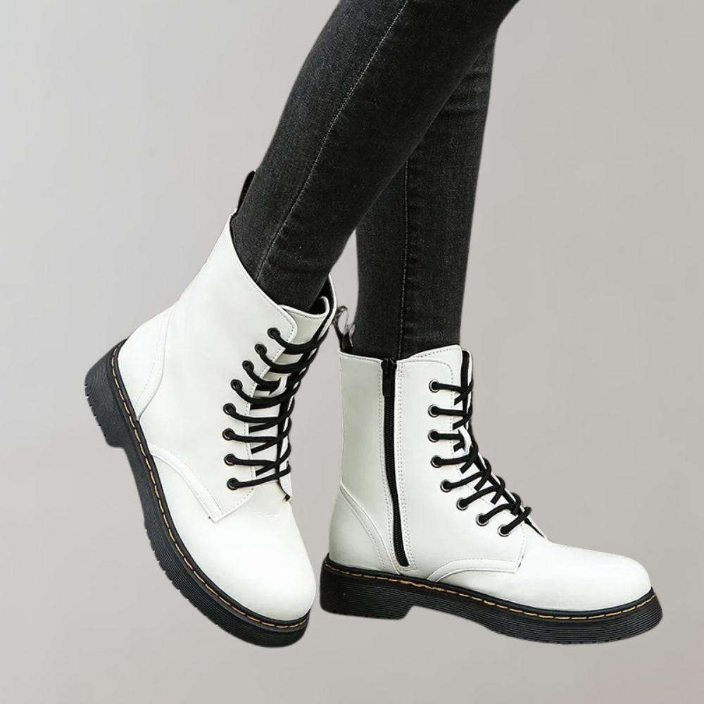 Women's Ankle Combat Boots with Zipper and Non-Slip Sole