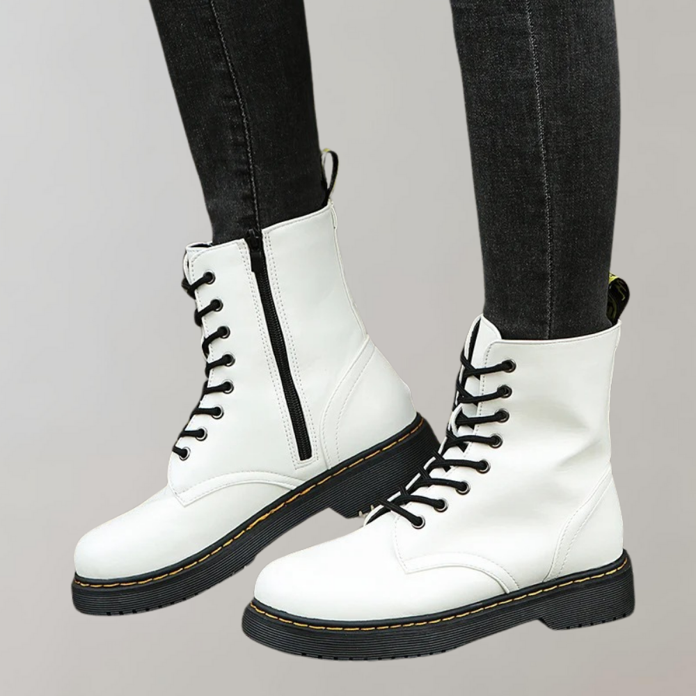 Women's Ankle Combat Boots with Zipper and Non-Slip Sole
