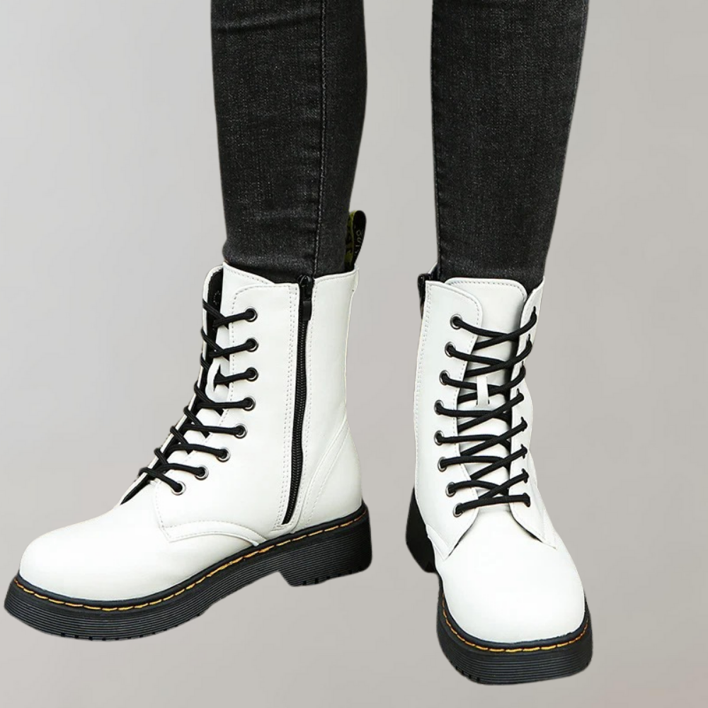 Women's Ankle Combat Boots with Zipper and Non-Slip Sole