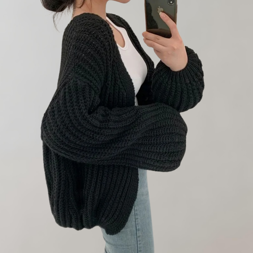 Chic Long-Sleeve Knitted Cardigan in Soft Fabric – Women's Fashion