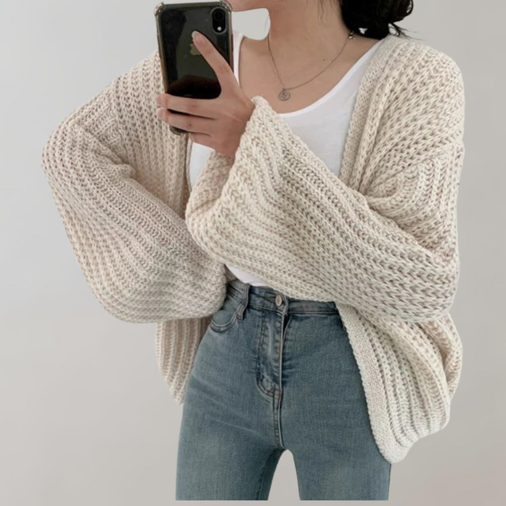 Chic Long-Sleeve Knitted Cardigan in Soft Fabric – Women's Fashion