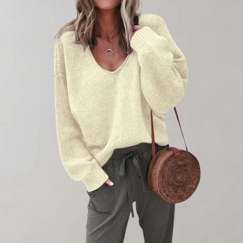 Relaxed Fit V-Neck Knit Sweater for Women