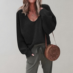 Relaxed Fit V-Neck Knit Sweater for Women