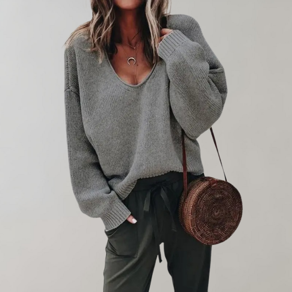 Relaxed Fit V-Neck Knit Sweater for Women