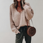 Relaxed Fit V-Neck Knit Sweater for Women