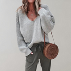 Relaxed Fit V-Neck Knit Sweater for Women
