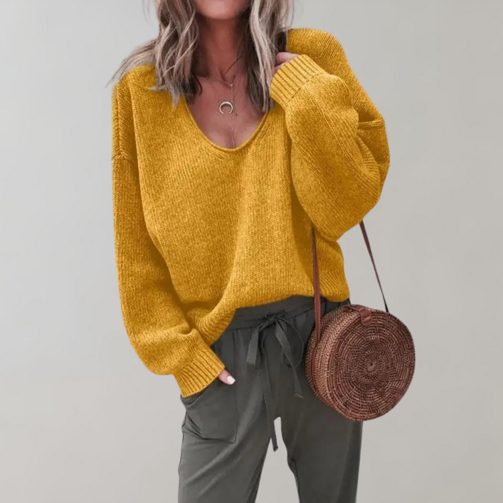 Relaxed Fit V-Neck Knit Sweater for Women