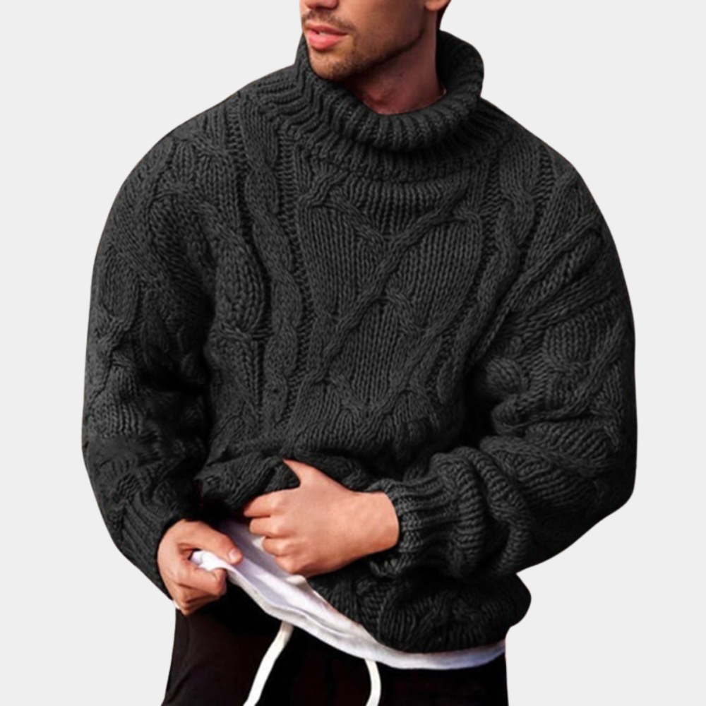 JEVO - Men's Winter Sweater with High Neck Knit Design