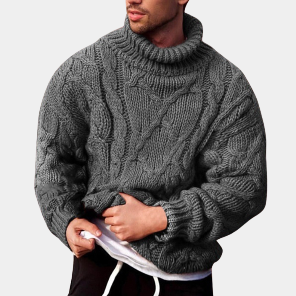 JEVO - Men's Winter Sweater with High Neck Knit Design