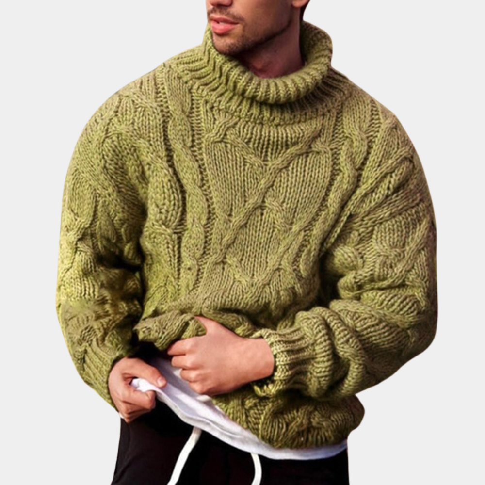 JEVO - Men's Winter Sweater with High Neck Knit Design