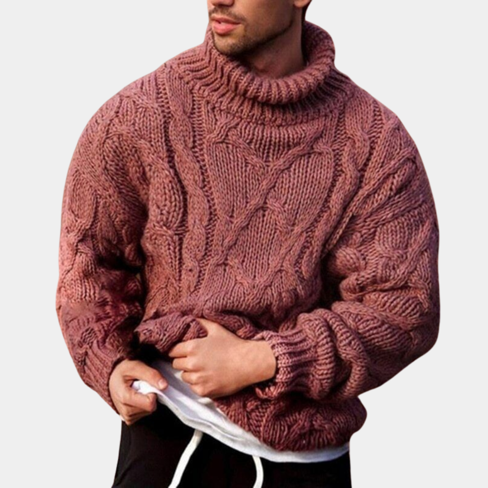 JEVO - Men's Winter Sweater with High Neck Knit Design