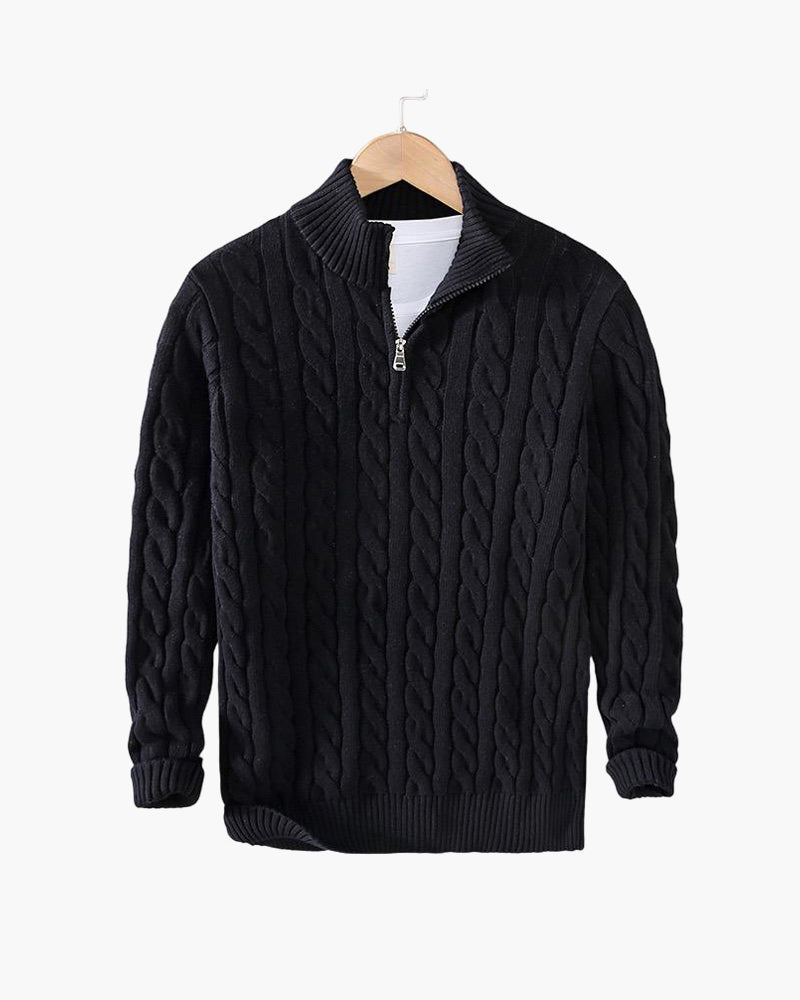 TAEBAEK Zip-Up Cable Knit Sweater