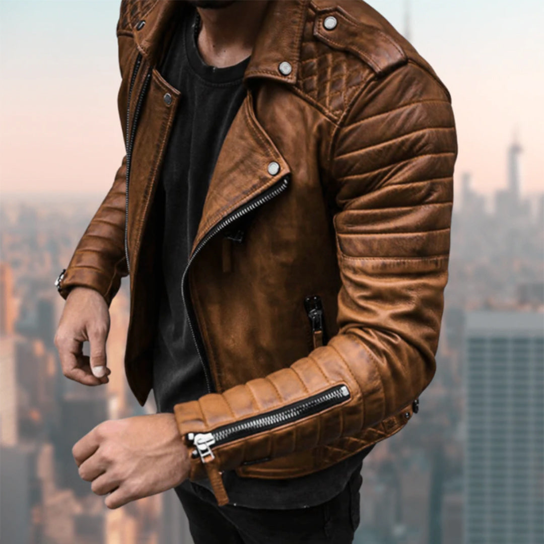 CRUZ - Men's Leather Biker Jacket - Ideal for Summer Wear