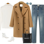 Double-Breasted Long Wool Coat for Women – Perfect for Autumn