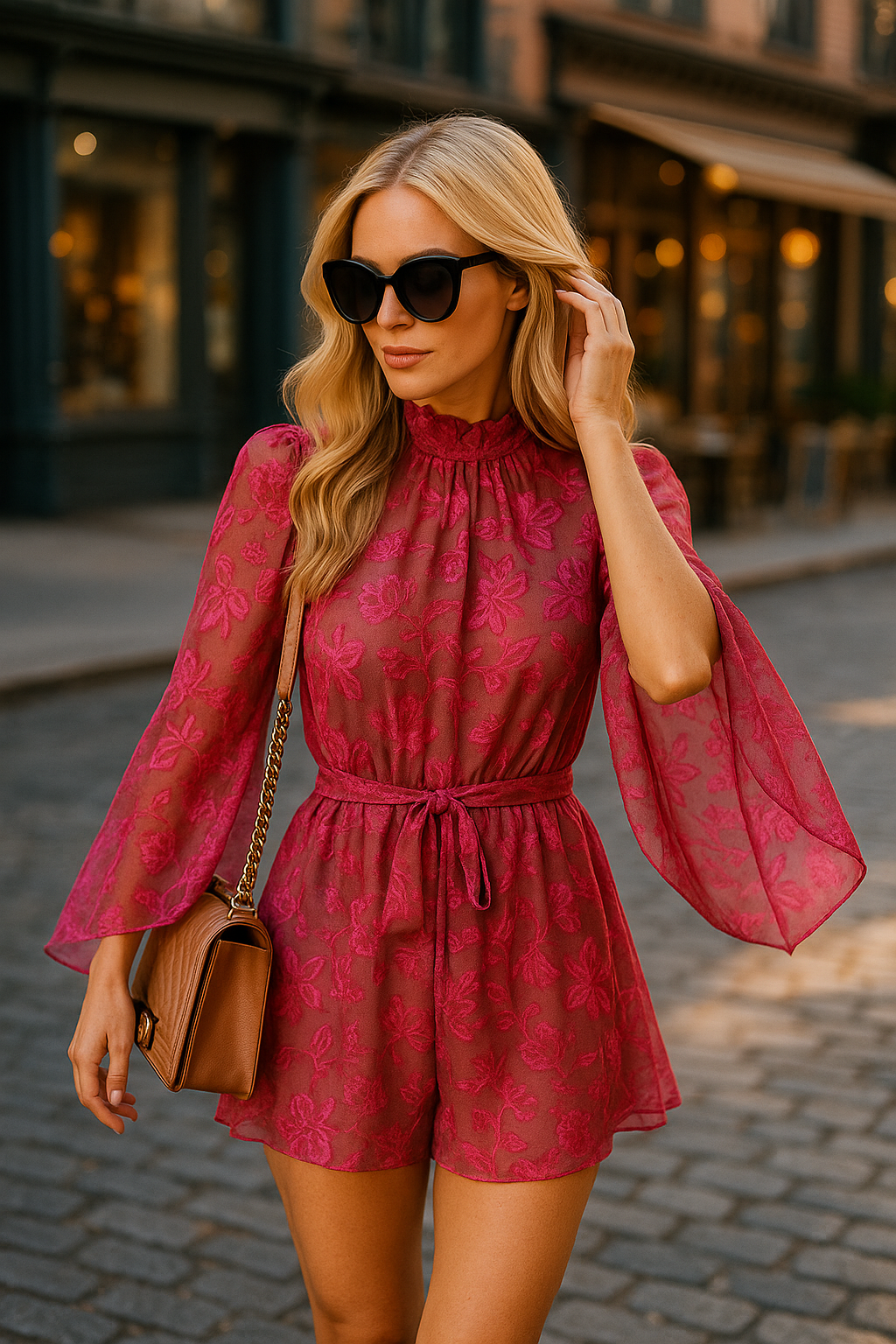 Floral Print Mini Boho Playsuit for Women with Elastic Waist