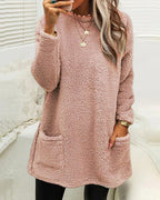 Cozy Long Fleece Winter Sweater with Pockets for Women