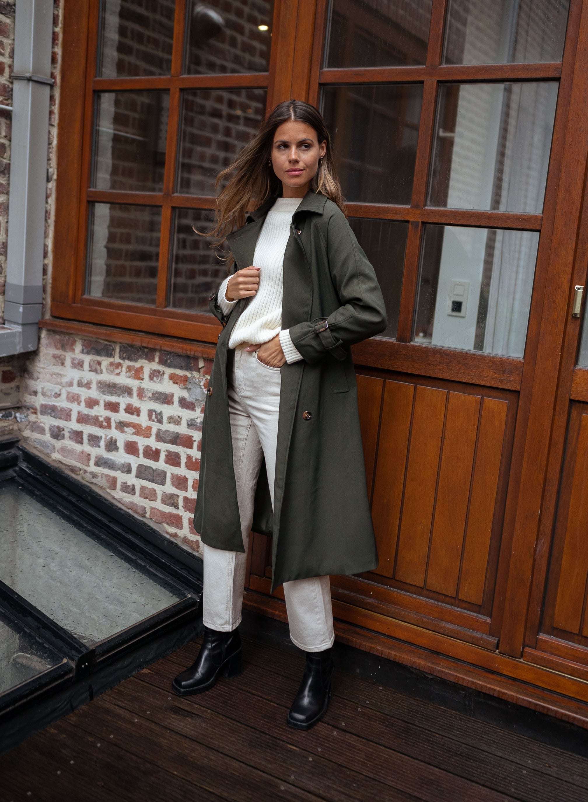 Chic Double-Breasted Midi Trench Coat for Women with Belt
