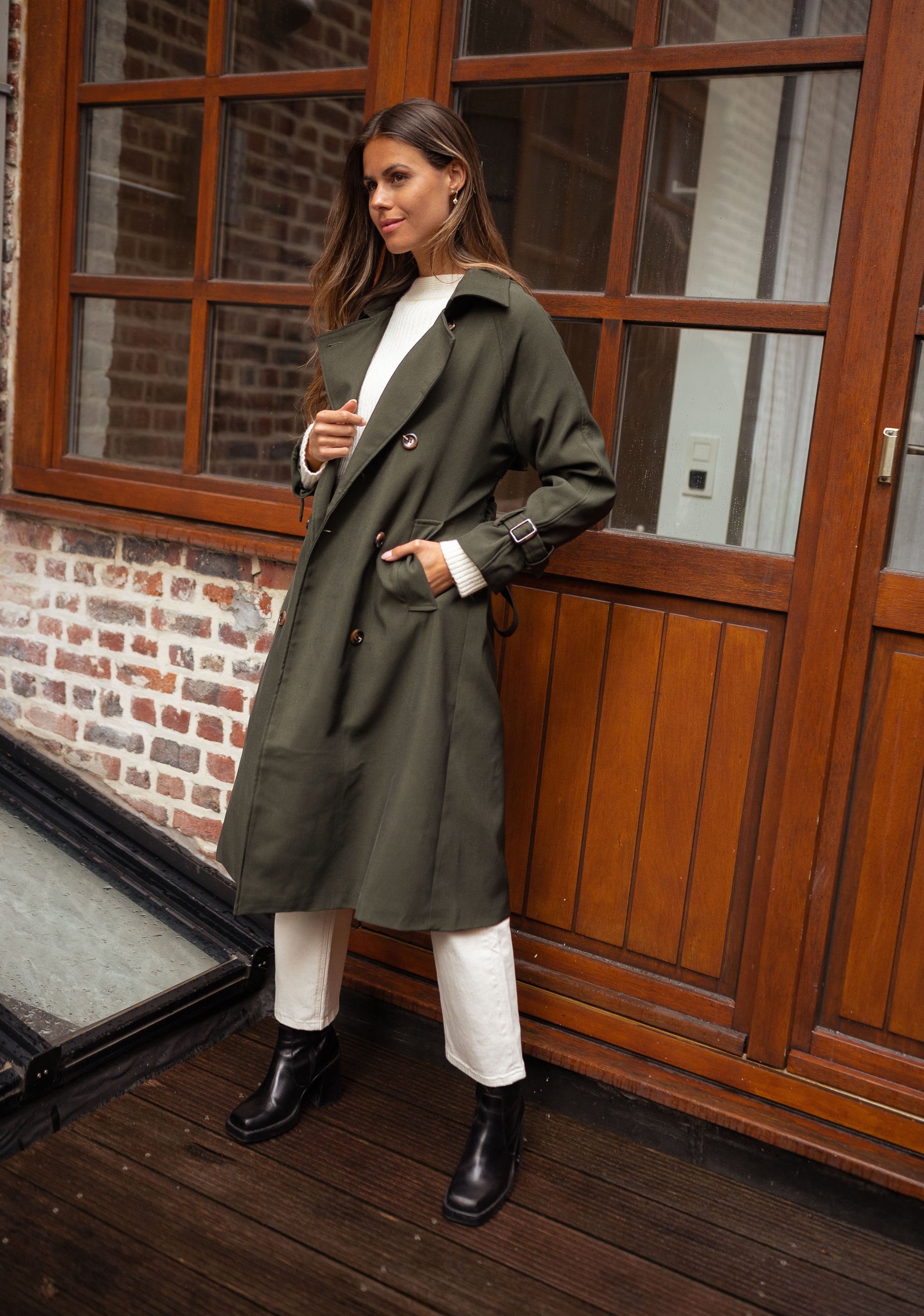 Chic Double-Breasted Midi Trench Coat for Women with Belt