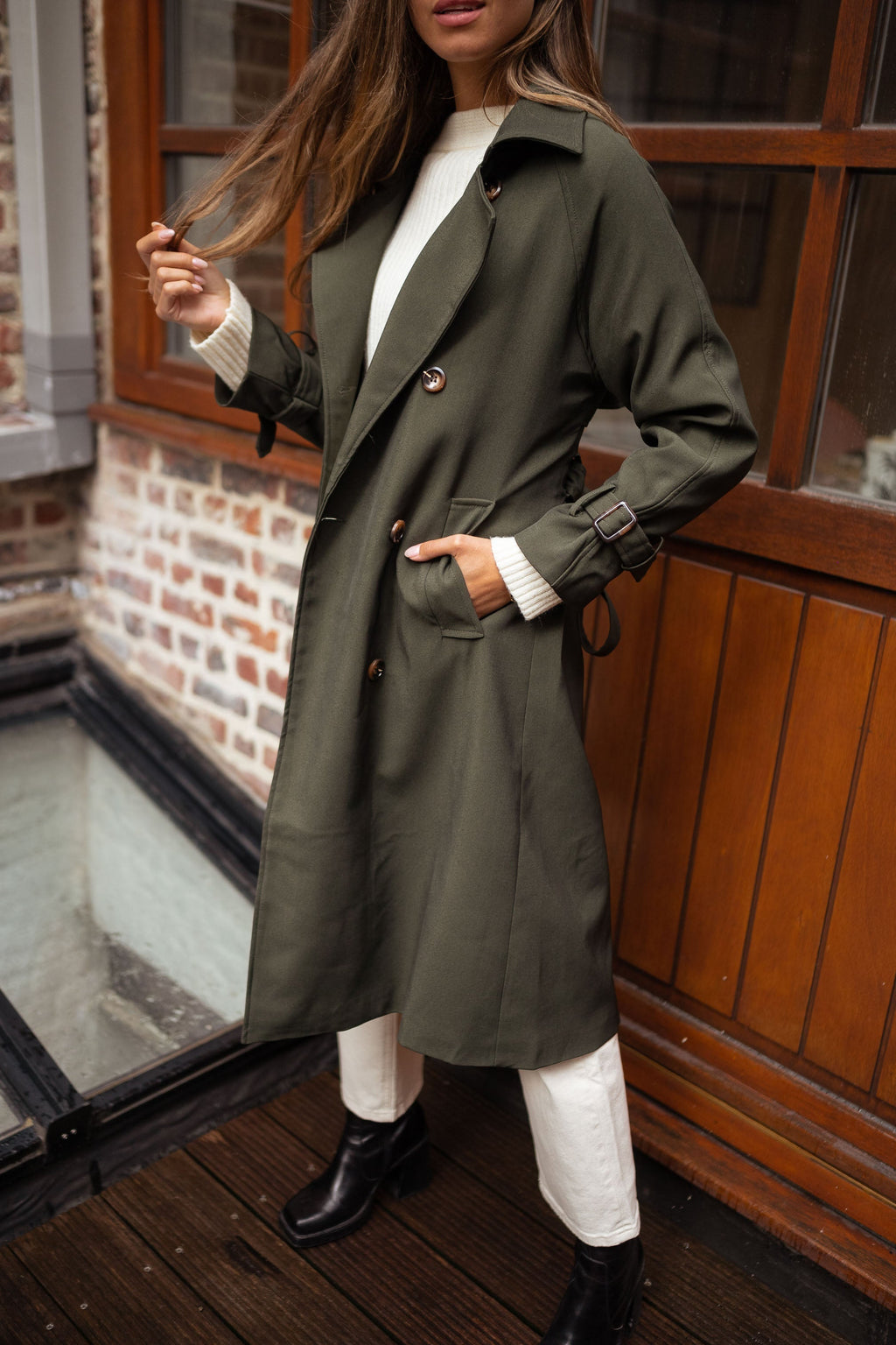 Chic Double-Breasted Midi Trench Coat for Women with Belt