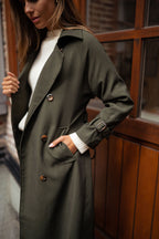 Chic Double-Breasted Midi Trench Coat for Women with Belt