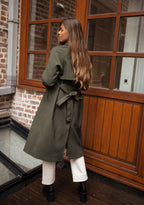 Chic Double-Breasted Midi Trench Coat for Women with Belt