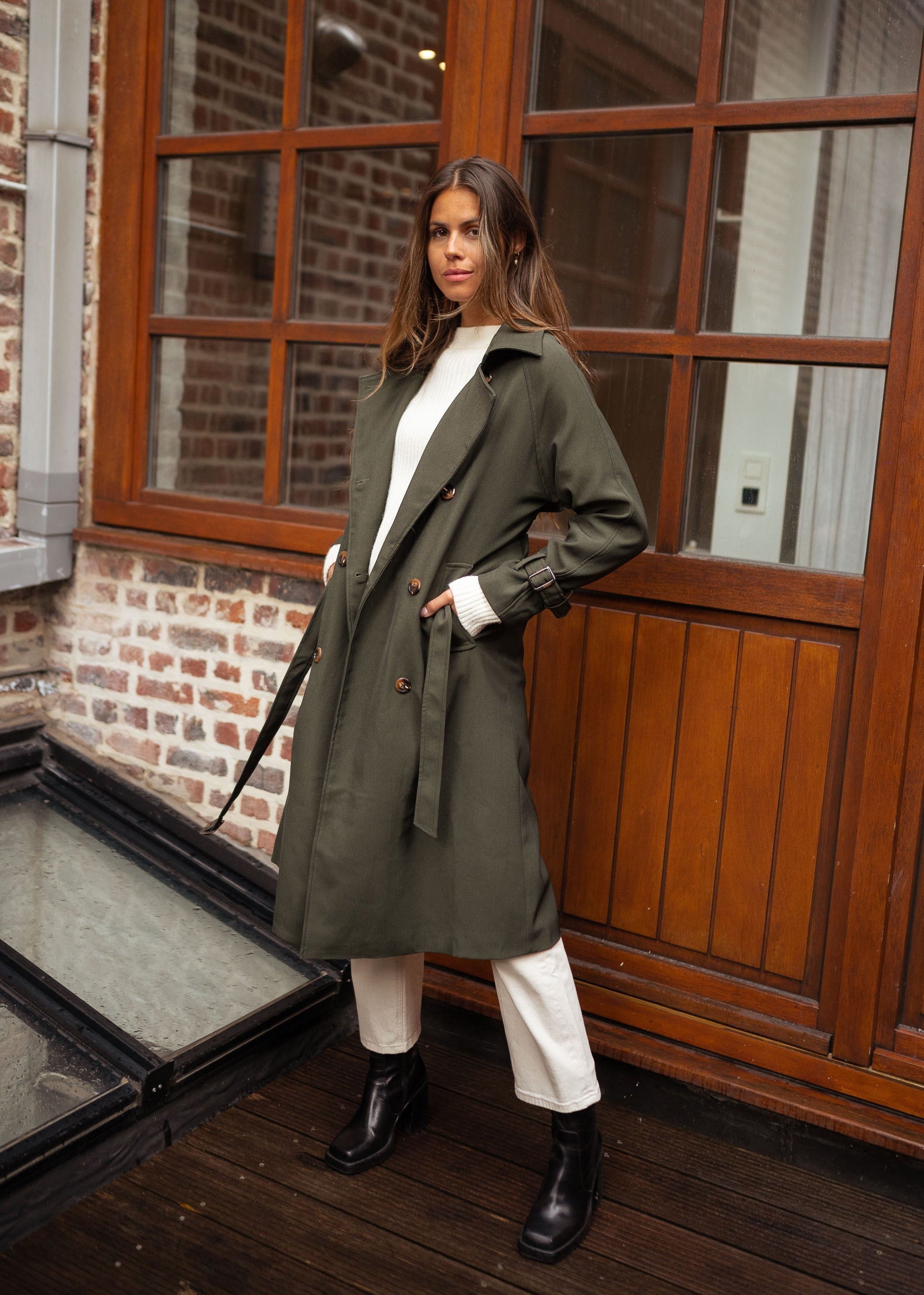 Chic Double-Breasted Midi Trench Coat for Women with Belt