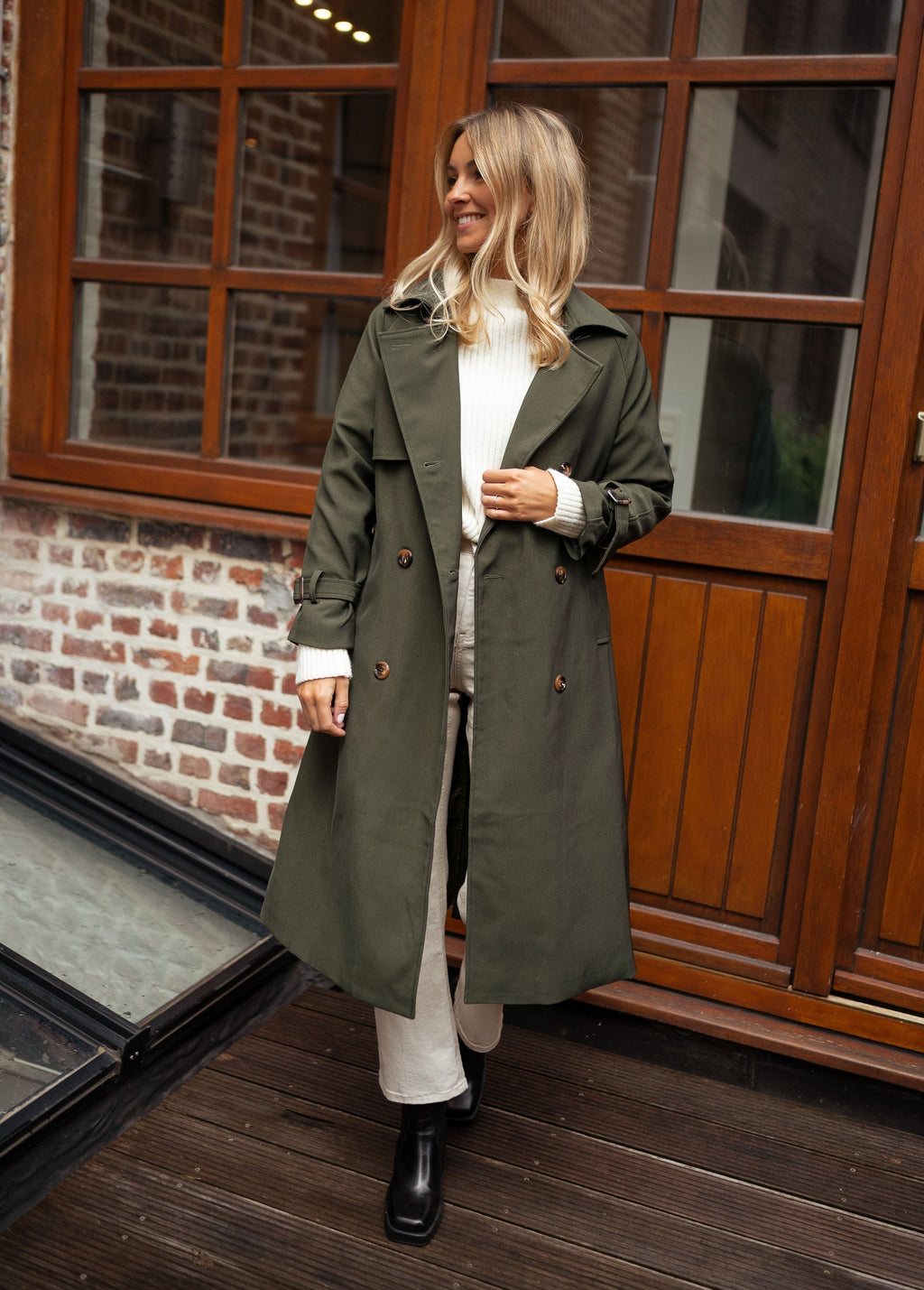 Chic Double-Breasted Midi Trench Coat for Women with Belt