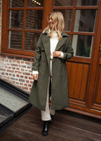 Chic Double-Breasted Midi Trench Coat for Women with Belt