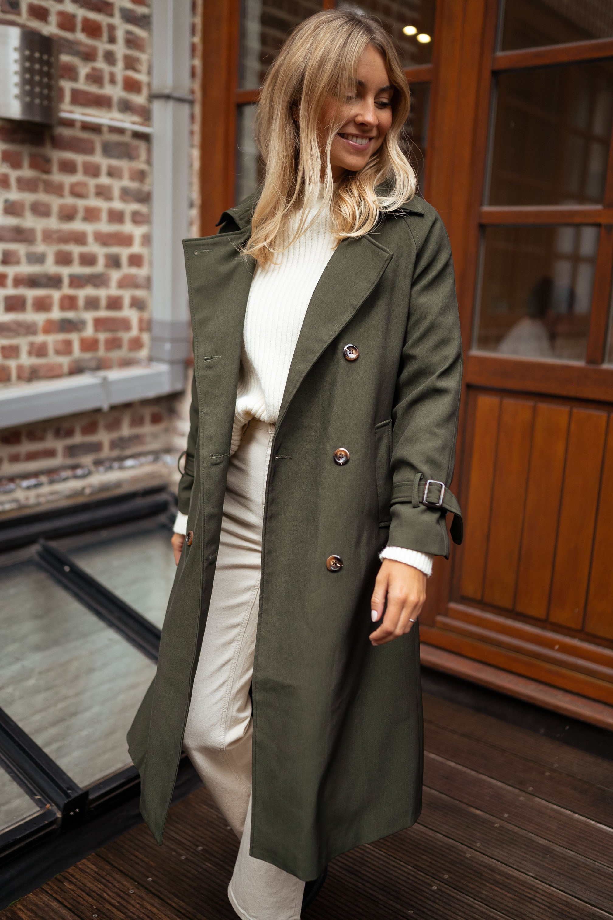 Chic Double-Breasted Midi Trench Coat for Women with Belt
