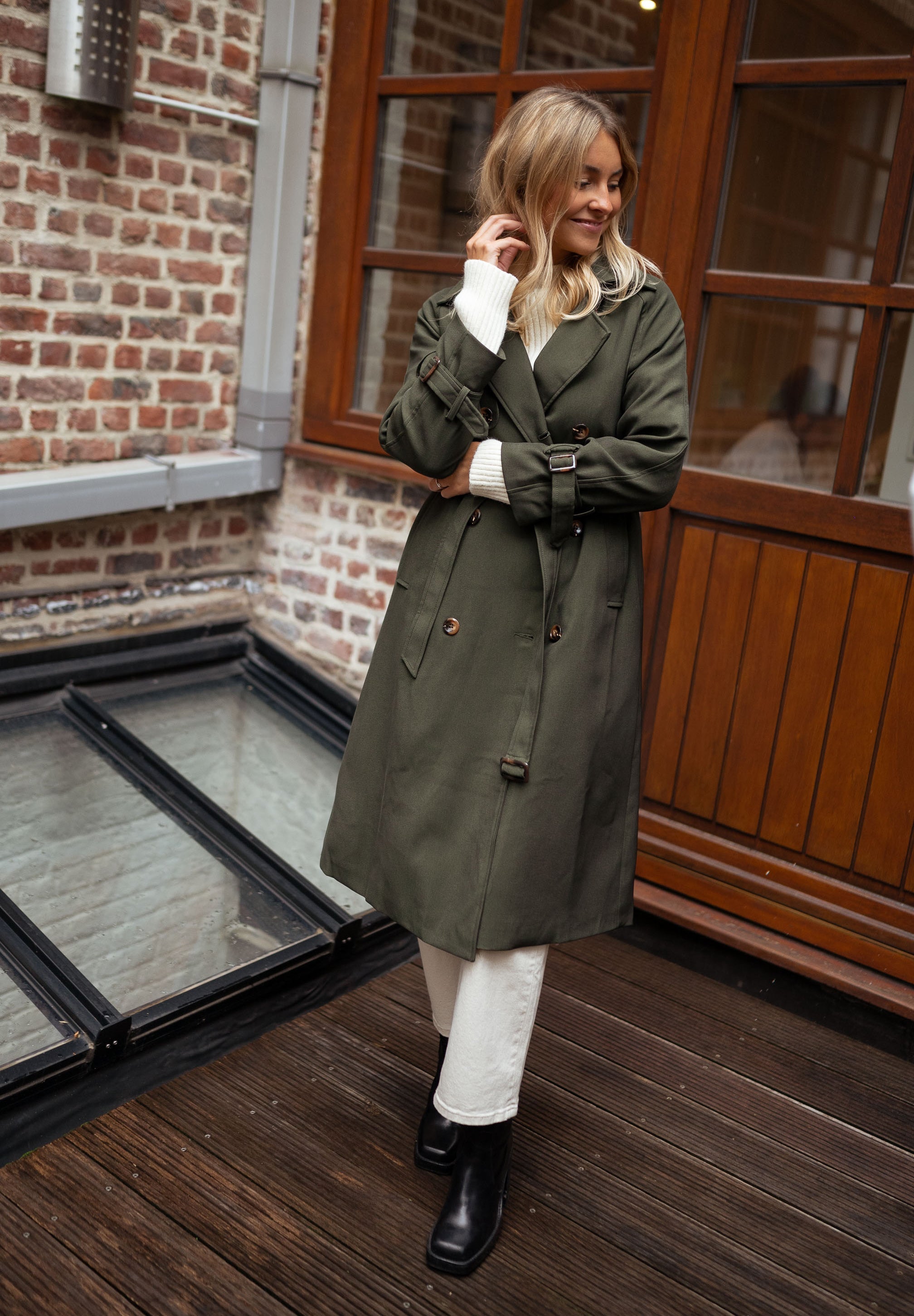 Chic Double-Breasted Midi Trench Coat for Women with Belt