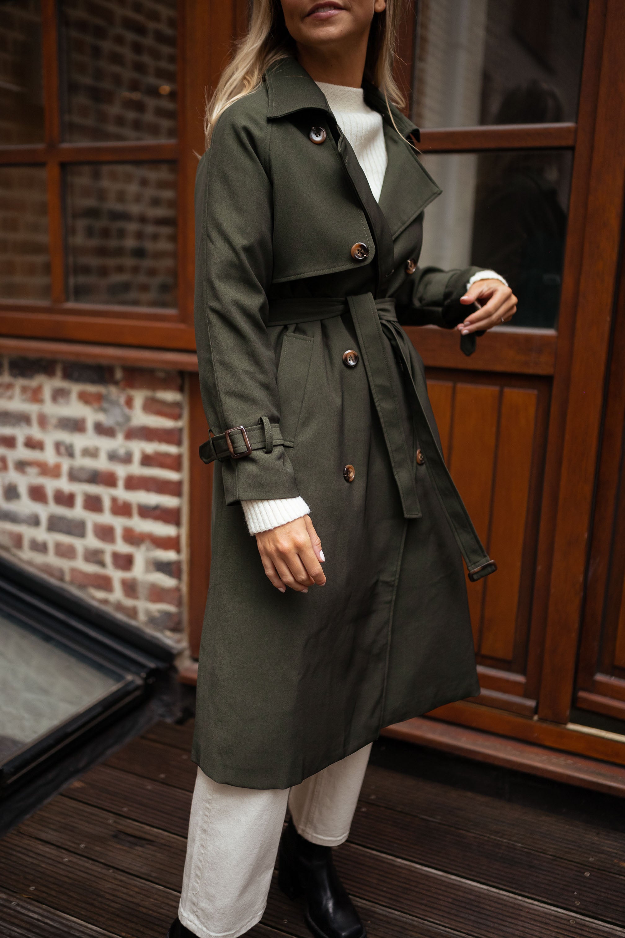 Chic Double-Breasted Midi Trench Coat for Women with Belt