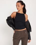 Lynn - Sleek Black Halter Top