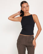 Lynn - Sleek Black Halter Top