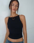 Lynn - Sleek Black Halter Top