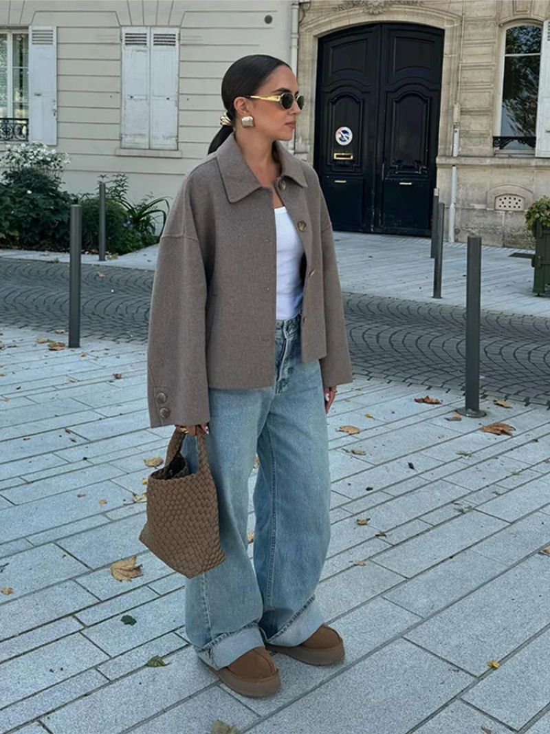 Chic Autumn Coat Crafted from Luxurious Natural Fabrics – Women's