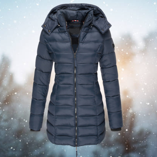 Women's Hooded Long Winter Puffer Jacket with Full Zip