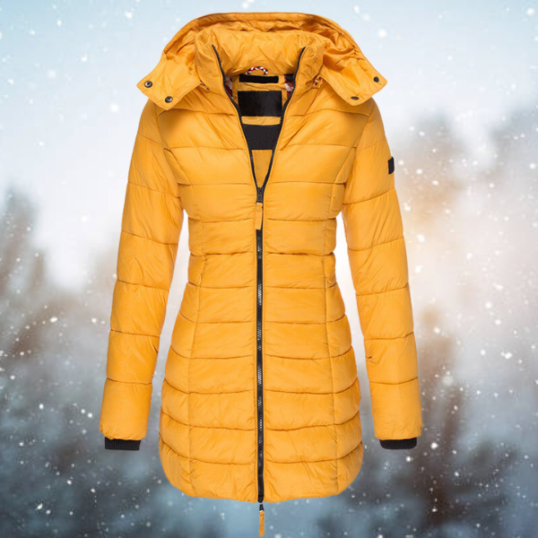 Women's Hooded Long Winter Puffer Jacket with Full Zip