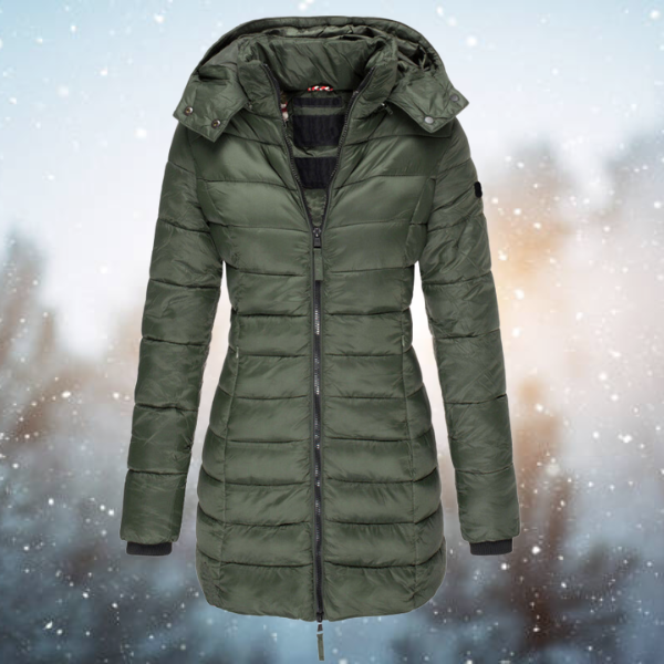 Women's Hooded Long Winter Puffer Jacket with Full Zip