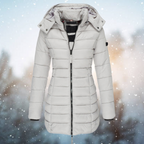 Women's Hooded Long Winter Puffer Jacket with Full Zip