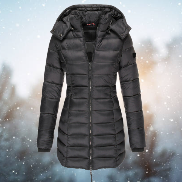 Women's Hooded Long Winter Puffer Jacket with Full Zip