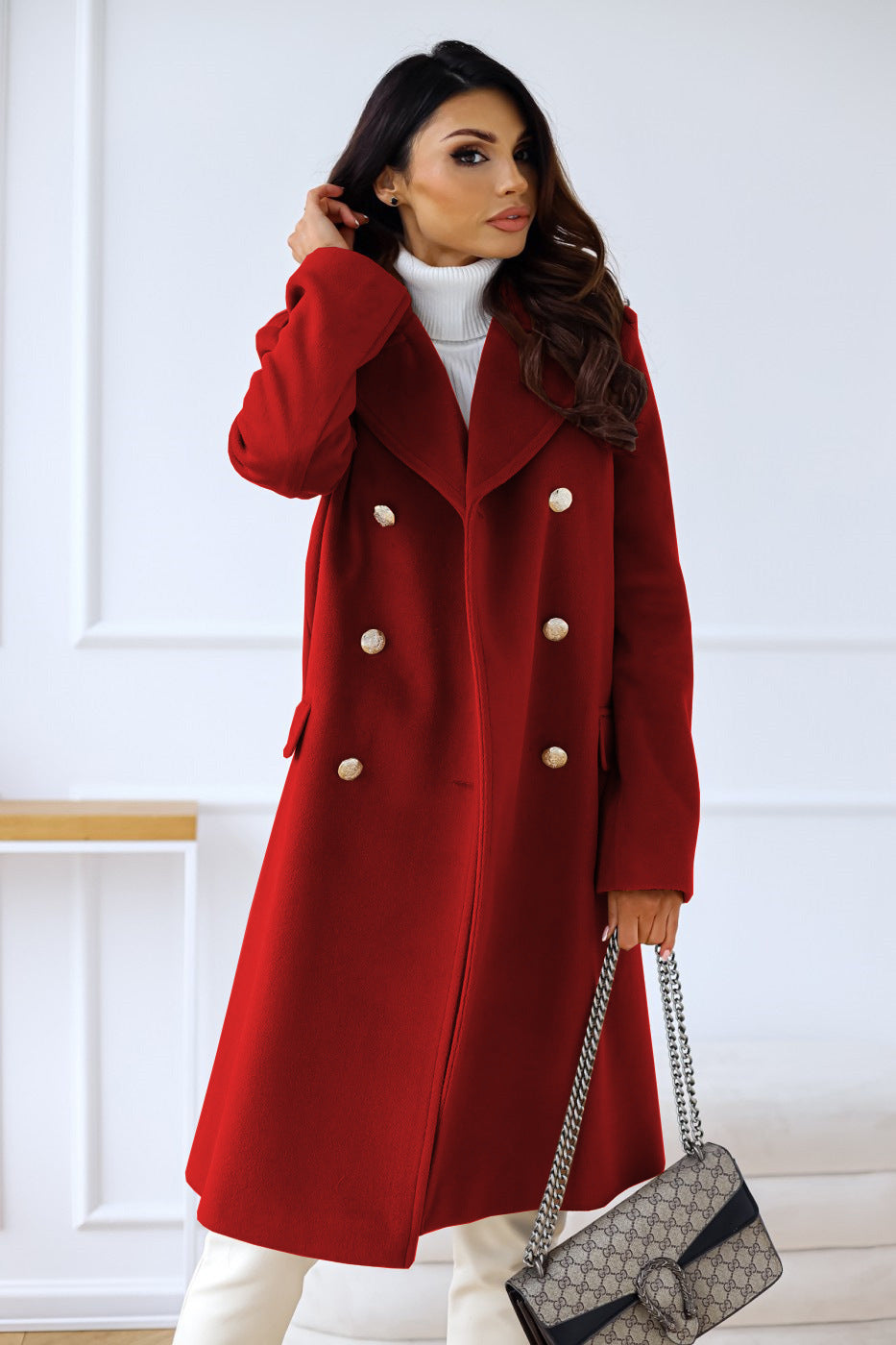 Chic Tailored Fit Double-Breasted Coat for Women