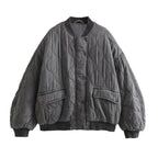 Women's Quilted Bomber Jacket - Ribbed Collar - Casual Comfort Style