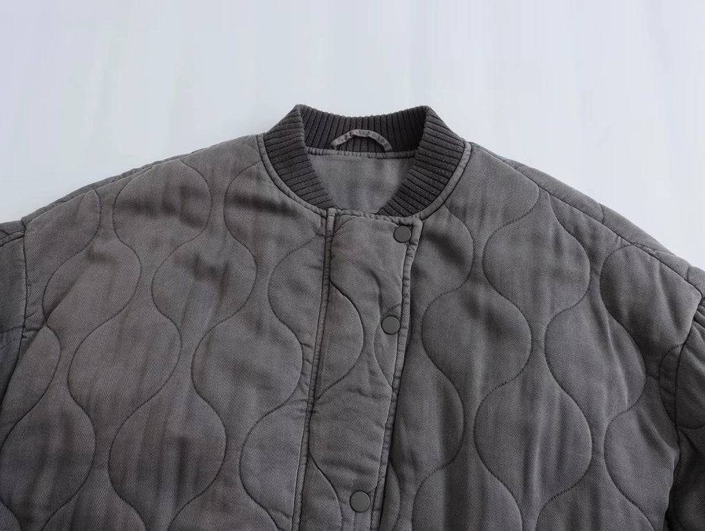 Women's Quilted Bomber Jacket - Ribbed Collar - Casual Comfort Style