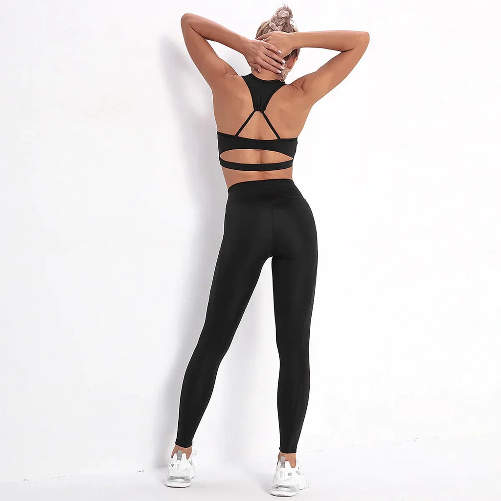 Chic Stretchy Sports Set with Breezy Open Back - Women's