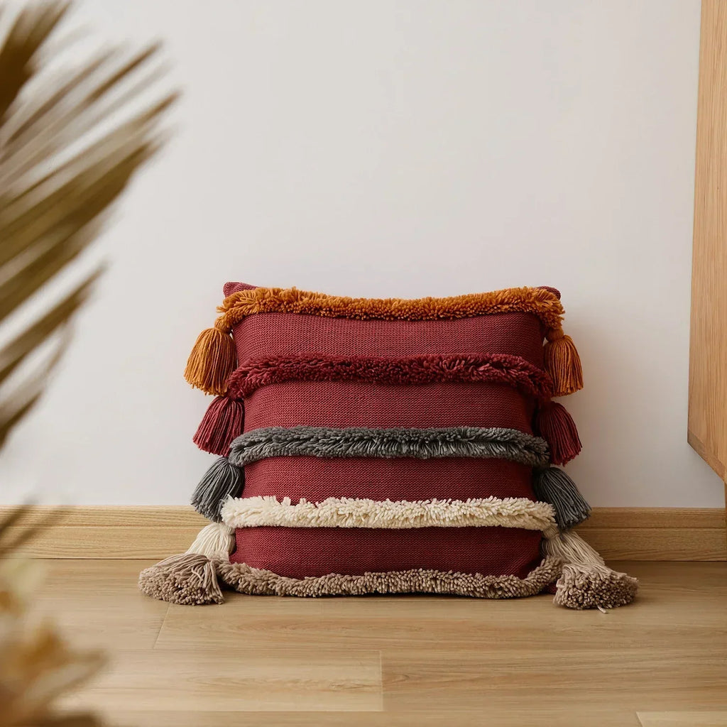 Chic Bohemian Cushion Cover with Textured Ribbed Design